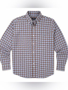 Fish Hippie Men’s Brown Blue Plaid Cotton Flannel Button-Up Shirt Size XL